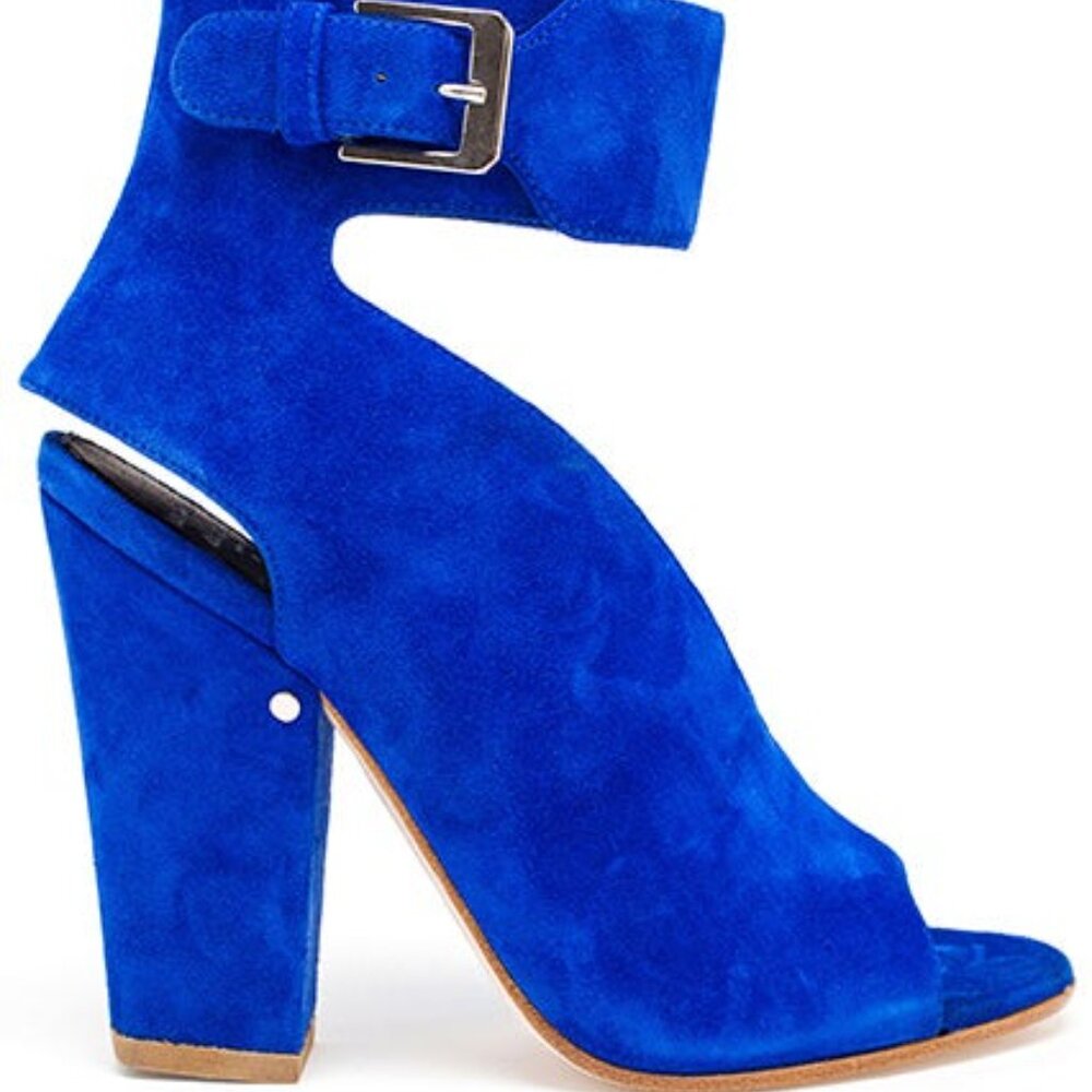 Laurence Dacade Hope Open Toe Cut Out Suede Ankle Wrap Block Heel Booties Sandal